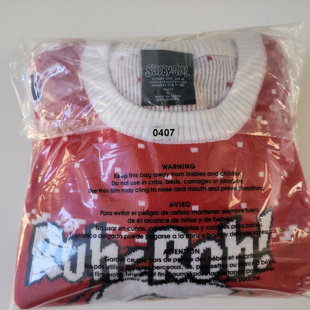 Scooby-Doo Christmas Sweater Red White Ruh-Roh Holiday Graphic Pullover Small - Picture 7 of 7